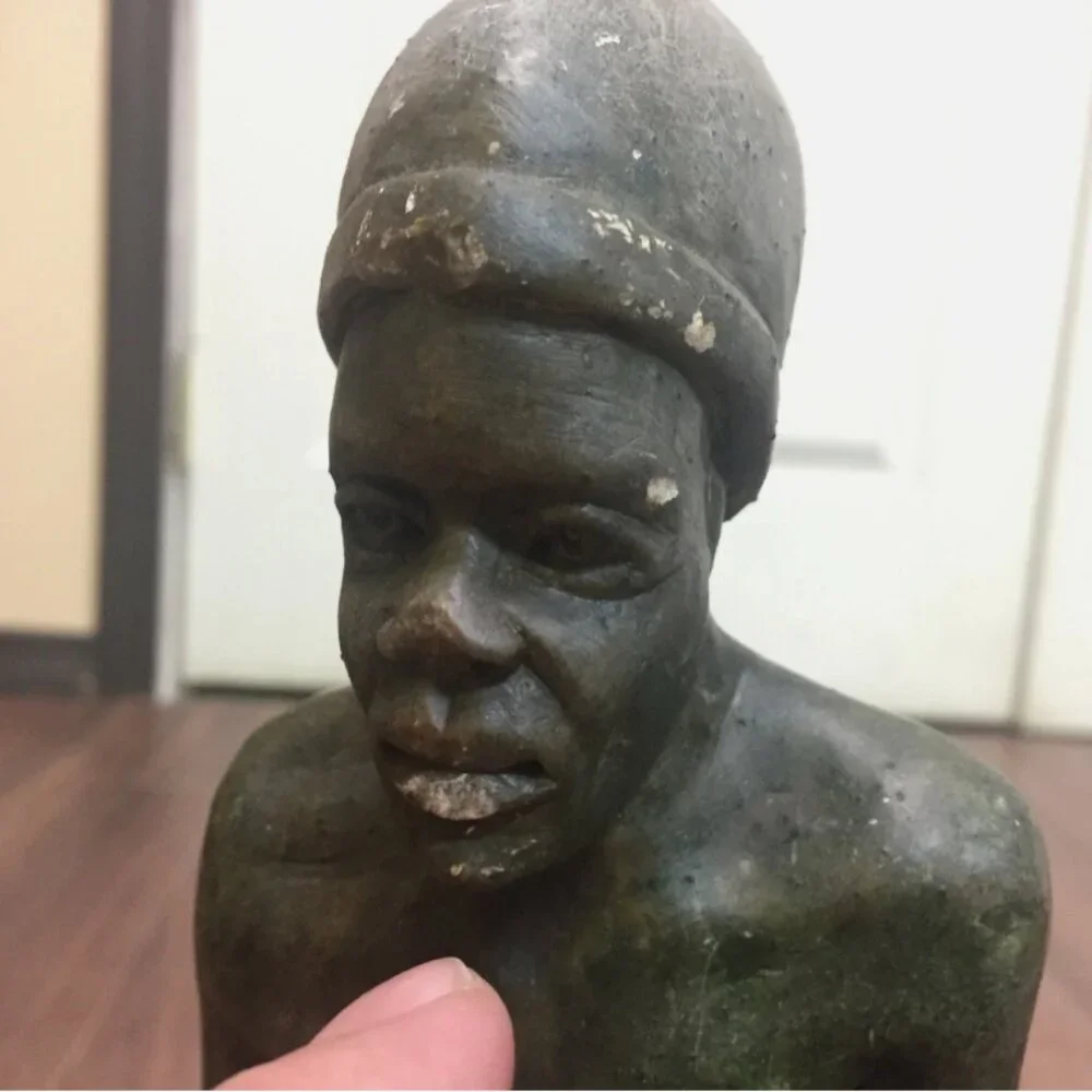 Vintage Stone Sculpture African Woman with Basket Statue Figure 14.5" - Picture 6 of 10